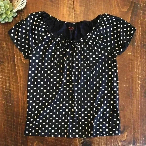 Joe Fresh Tops - Joe Fresh | Black Shirt Sleeve Blouse with White Daisies, Tie at Neck